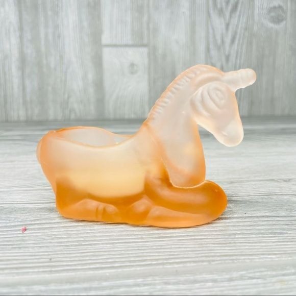 Pink Vaseline frosted glass unicorn trinket box candle dish - Picture 2 of 9